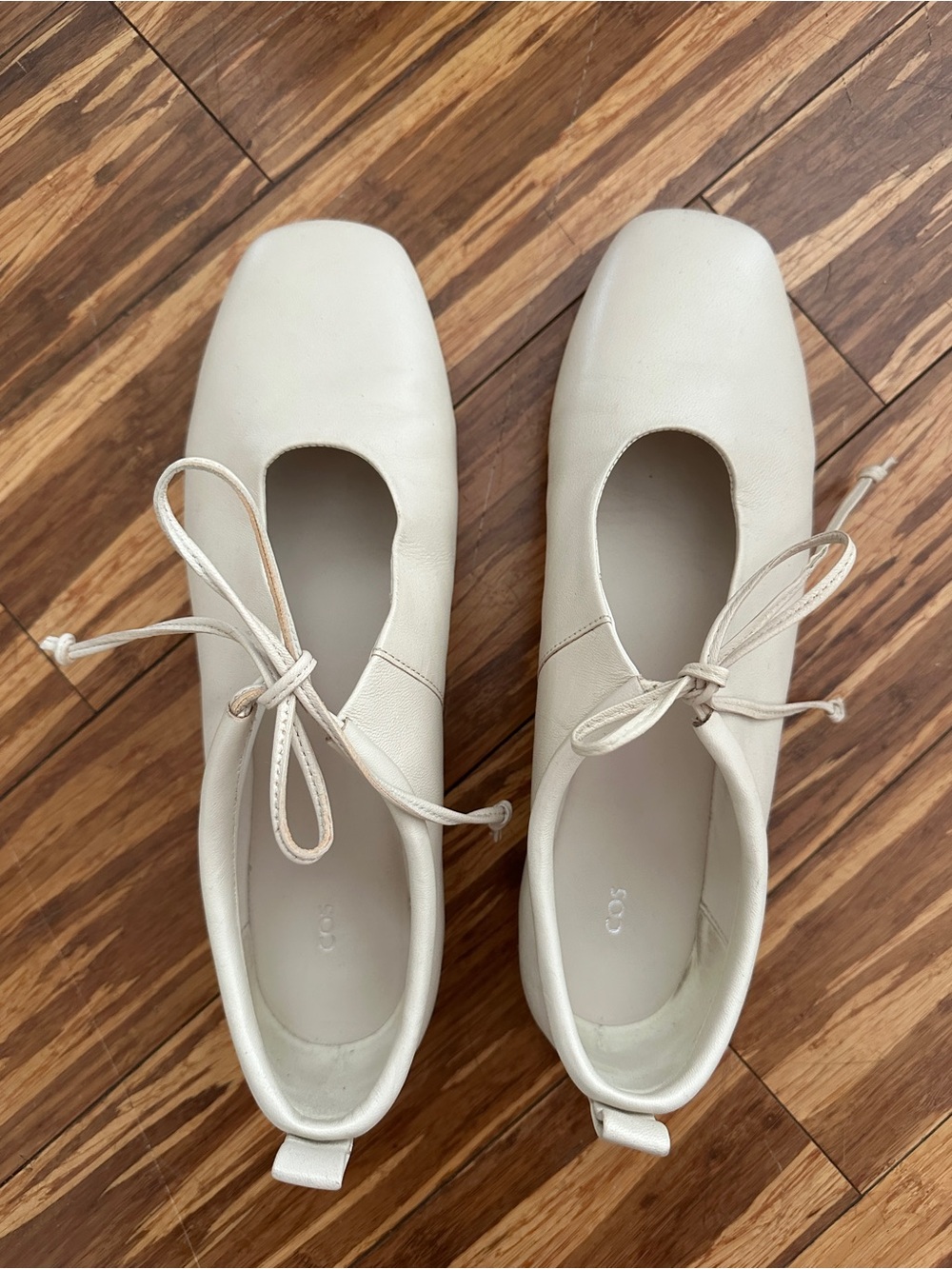COS Cream Square-Toe Ballet Flats with Tie